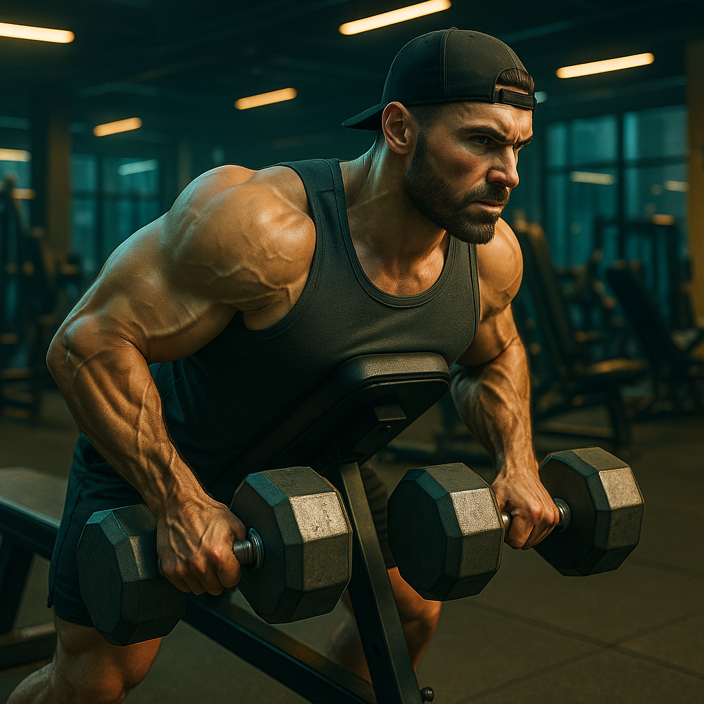 Chest-supported dumbbell row emphasizing lats