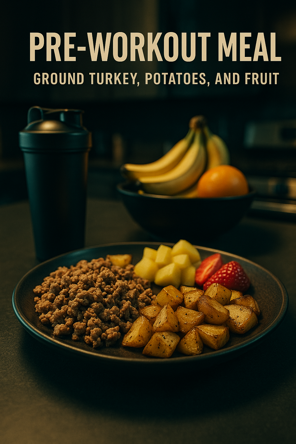 Pre-workout: ground turkey, potatoes, fruit