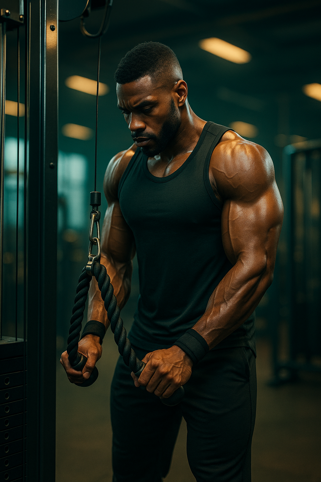 Triceps rope pressdown to lockout